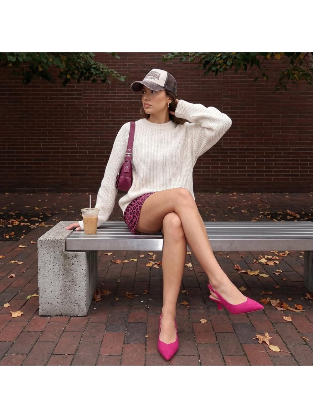 Women's Fuchsia Faux Suede Pointed Toe Pumps Ankle Strap Slingback Kitten Heels - Picture 3 of 7